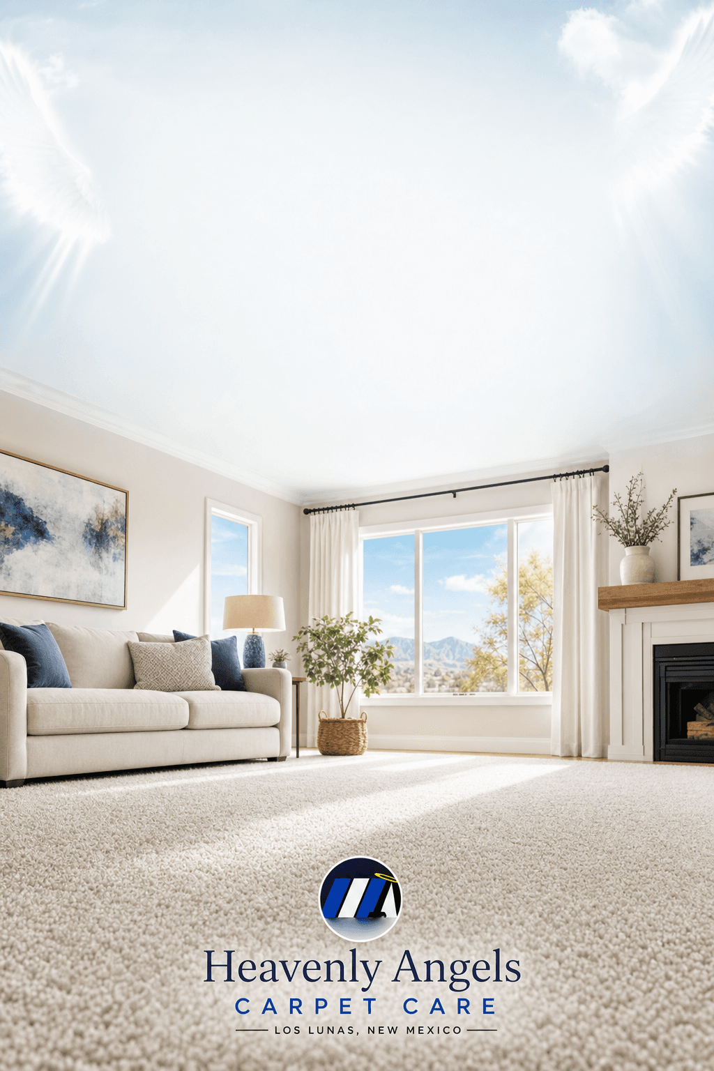 Freshly cleaned living room carpet by Heavenly Angels Carpet Care