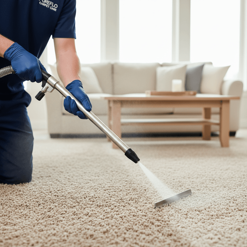 Professional carpet cleaning with a hot water extraction machine